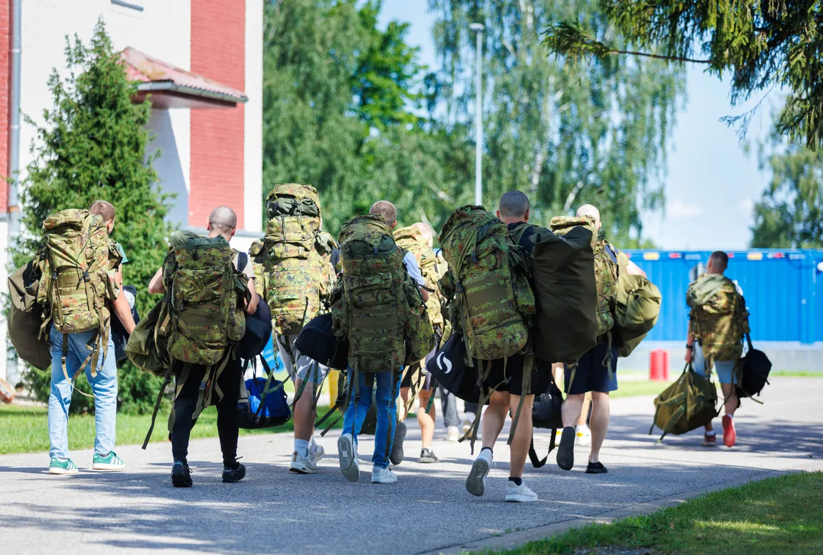 Conscripts arriving at the Kuperjanov Battalion, Võru, Southern Estonia.