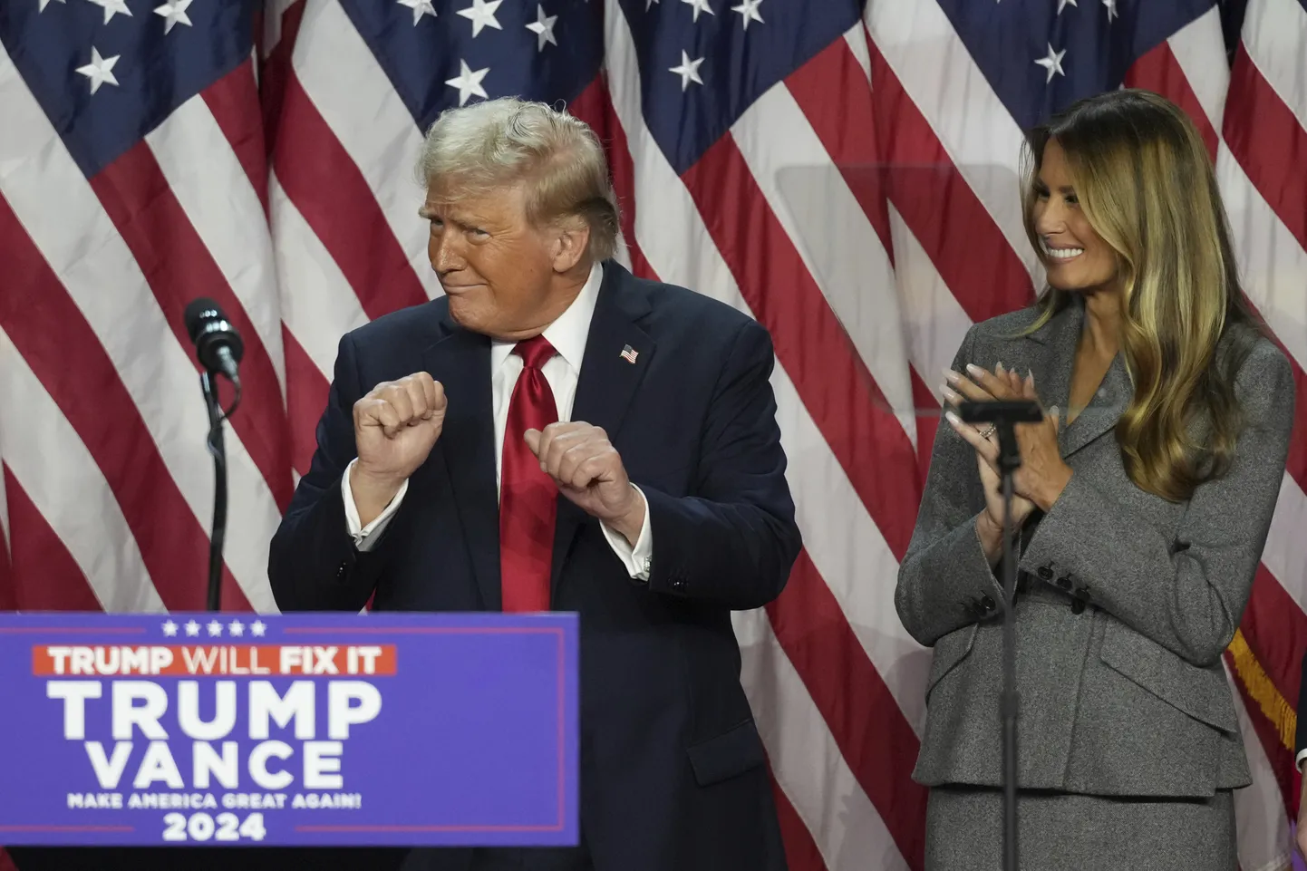 Presidendivalimised võitnud Donald Trump valimipeol 6. novembril 2024. aastal.