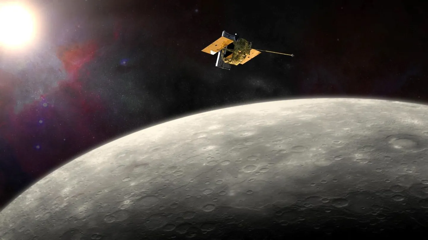 Kunstniku nägemus Merkuurist ja NASA kosmosesondist Messenger