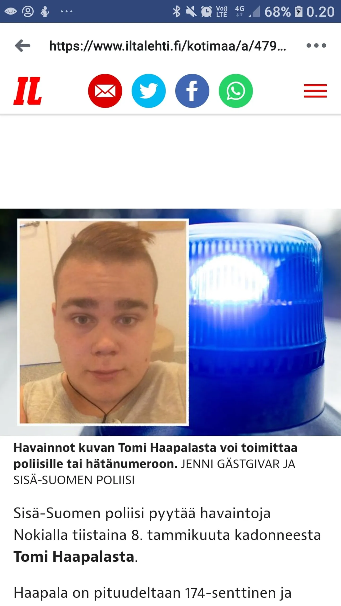 Soome politsei kahtlustab, et 22-aastane tagaotsitav noormees võib viibida Eestis.