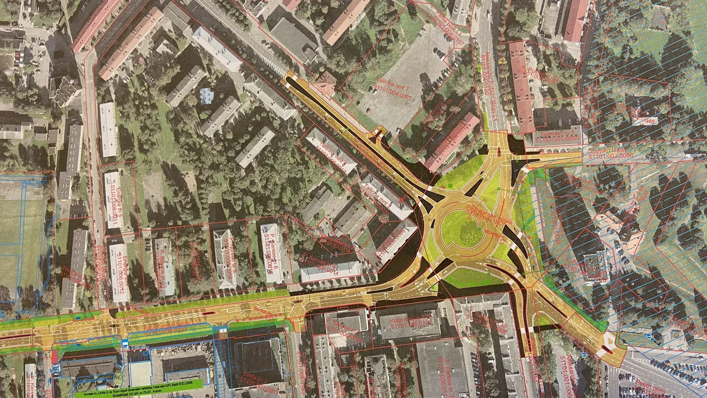 Fragment Narvat läbivate transiitteede, sh linna keskse ringristmiku rekonstrueerimistööde eelprojektist.
