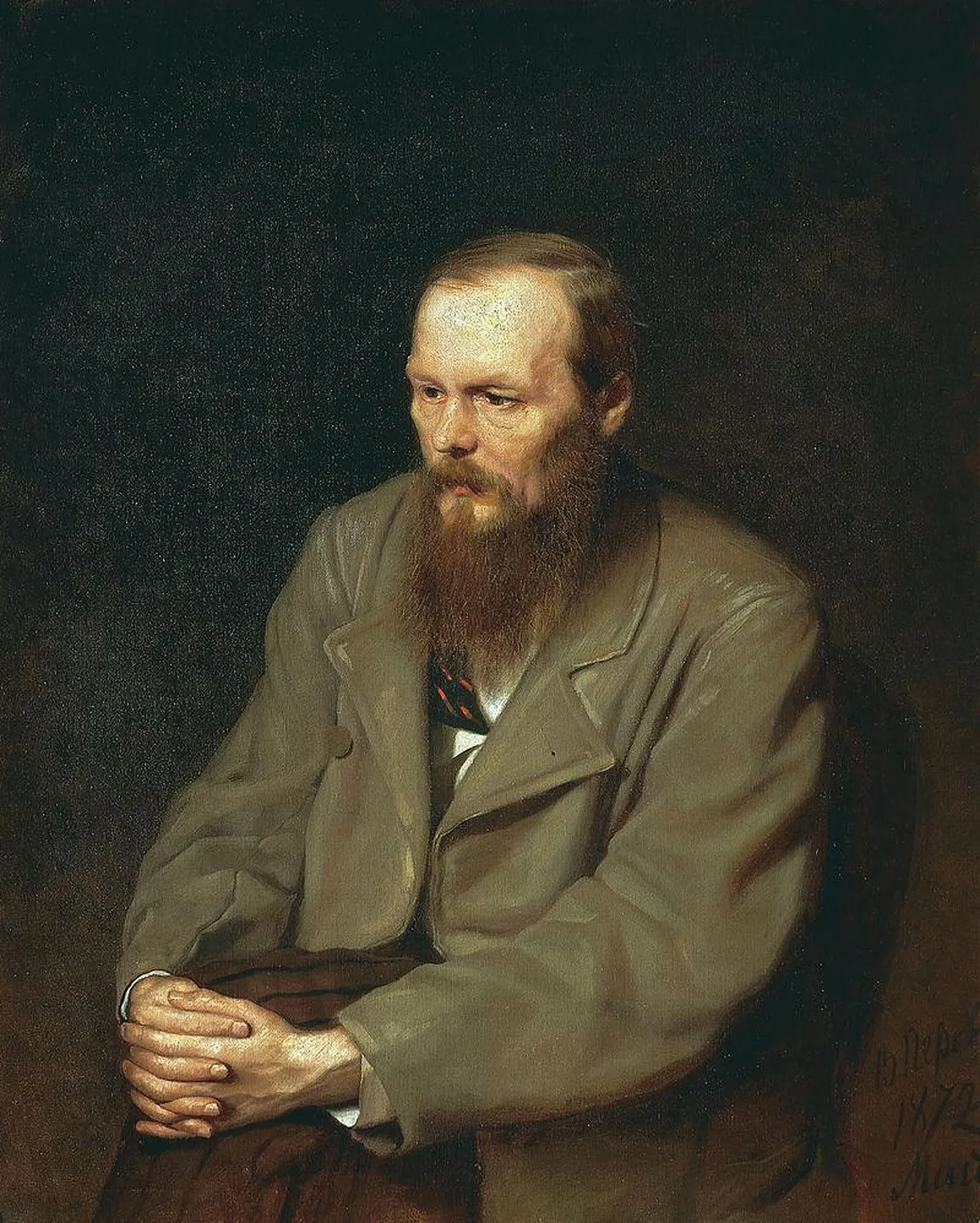 Fjodor Dostojevski, 1821−1881, vene romaanikirjanik, kes on väga oluliselt mõjutanud eksistentsialistlikku filosoofiat ja psühholoogiat. Fotol Vassili Petrovi maalitud portree (1872).