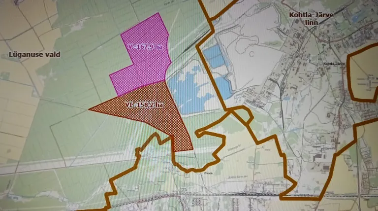 Kaks kinnistut Viru Keemia Grupi praegusest territooriumist läänes, kuhu võib kerkida biotoodete tööstus.