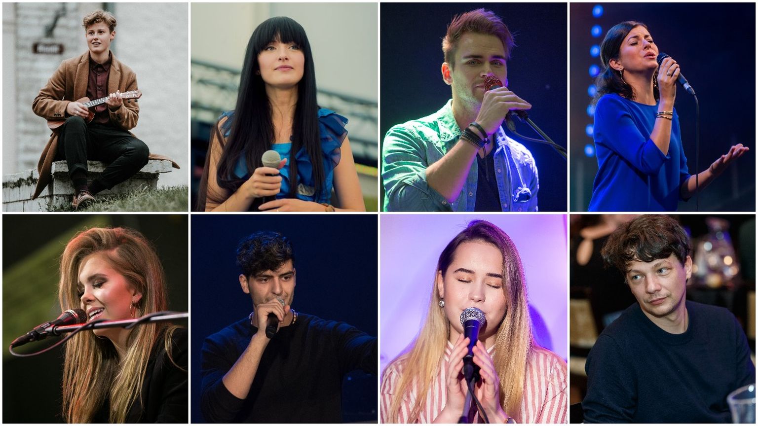 Elu24 kollaaž: Eesti Laul 2019 osalejad Inger Fridolin, Sandra Nurmsalu, Uku Suviste, Birgit Sarrap, Grete Paia, Stefan Airapetjan, Emily J ehk Emili Jürgens, Stig Rästa.