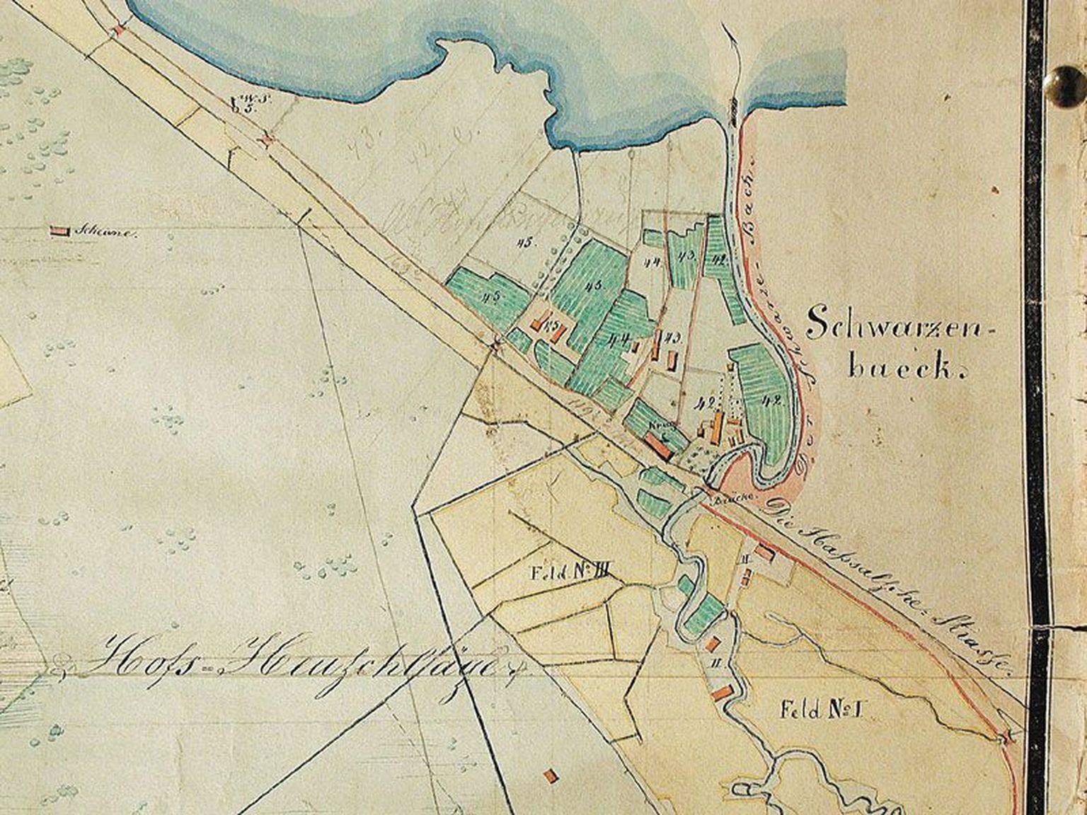Mereäärse asumi ümbrus 1849. aastast pärineval kaardil ja tänapäevane teedevõrk.