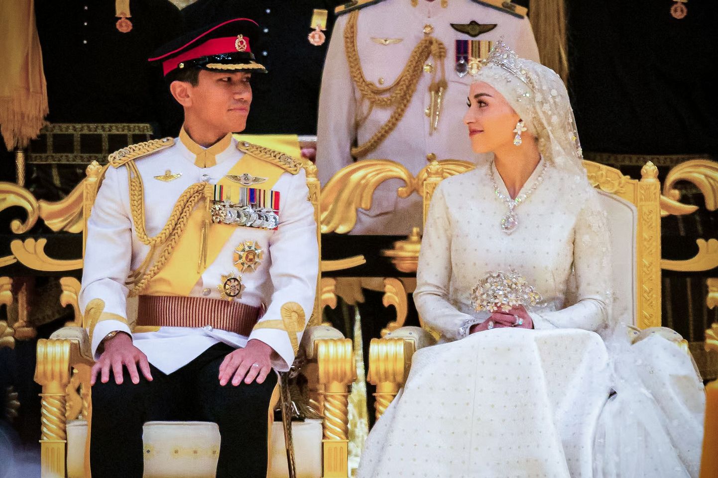 Brunei prints Abdul Mateen ja Yang Mulia Anisha Rosnah Isa Kalebic 14. jaanuaril 2024 paaripanekutseremoonial Brunei pealinnas Bandar Seri Begawanis Istana Nurul Imani palees.