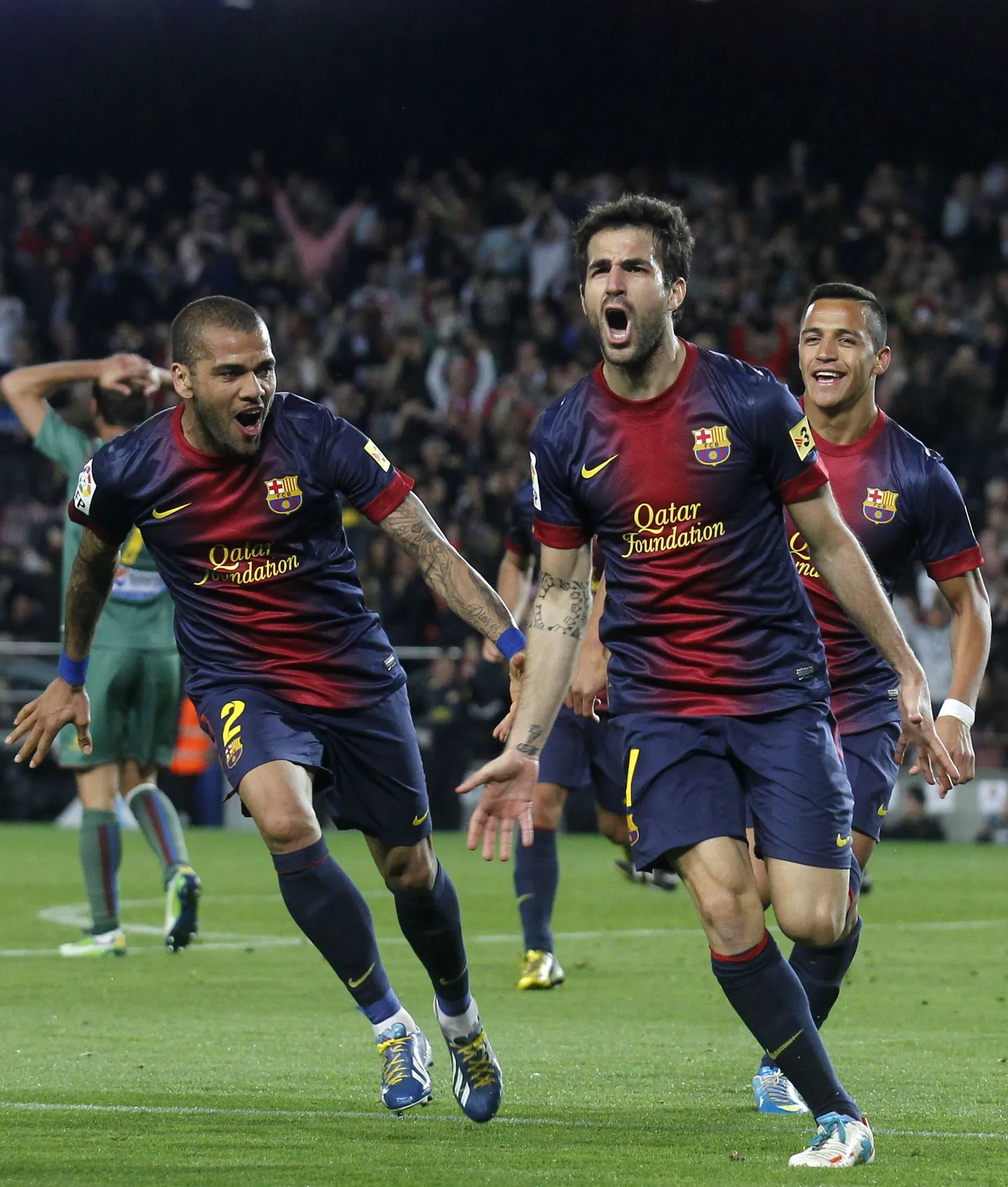 FC Barcelona mängijad väravat tähistamas.