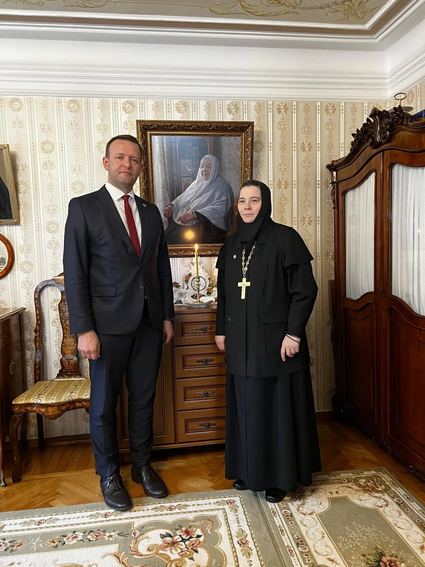 Interior Minister Lauri Laanemets and Abbess Philareta, head of the Puhtitsa Stavropegial Dormition Convent.