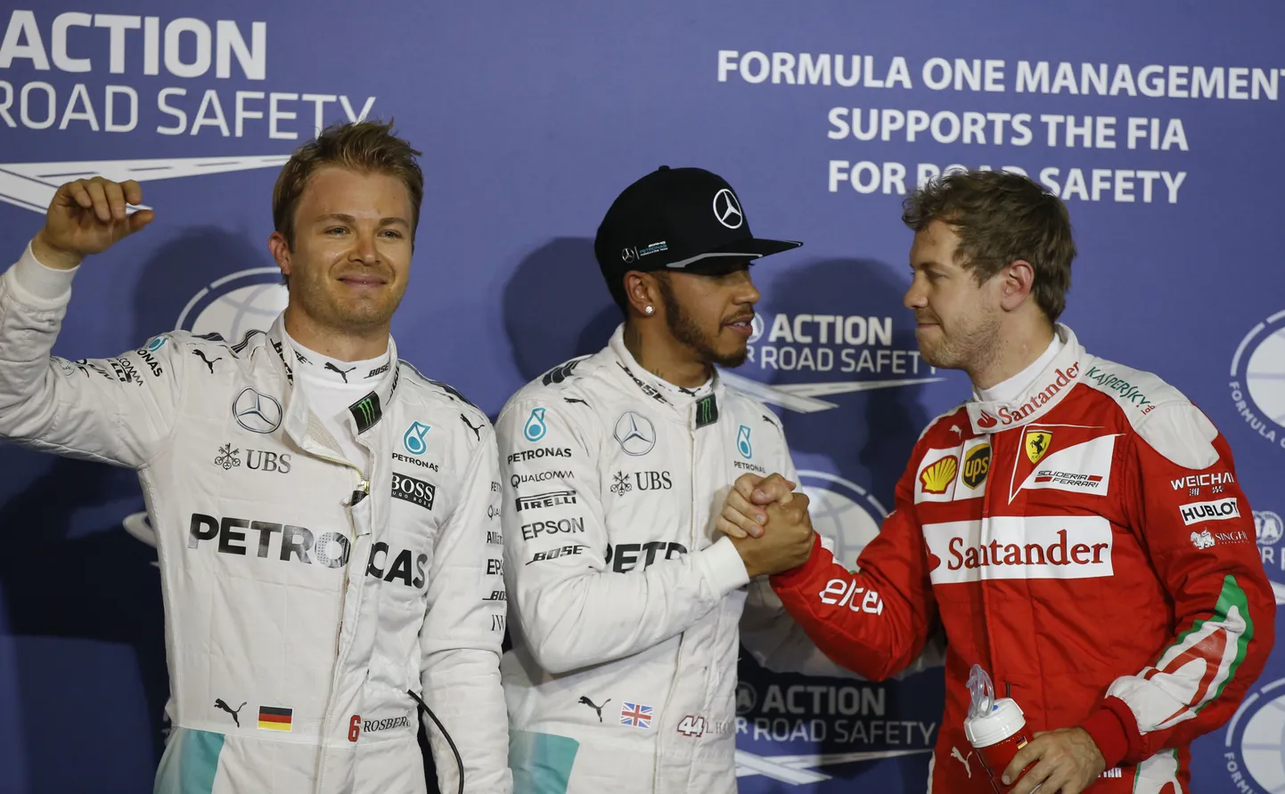 Tänane esikolmik: Nico Rosberg (vasakult), Lewis Hamilton ja Sebastian Vettel