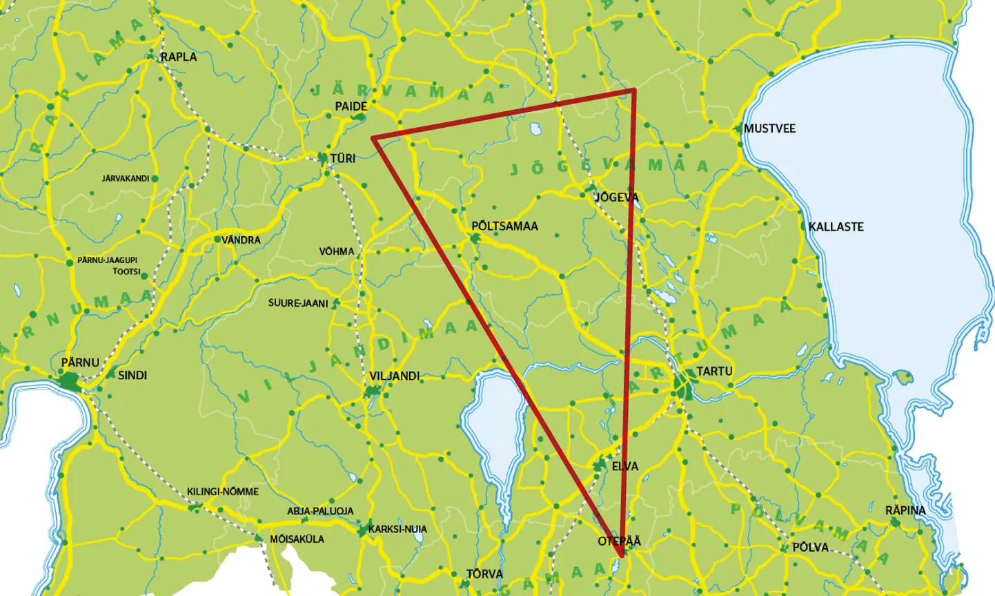 Oletatav ala Eesti kohal, kus kogemata lendu läinud rakett võis lennata.