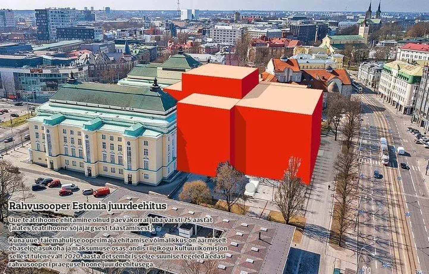 Estonia juurdeehitus võtaks linnaruumis umbes nii palju ruumi. FOTO: Estonia/pm