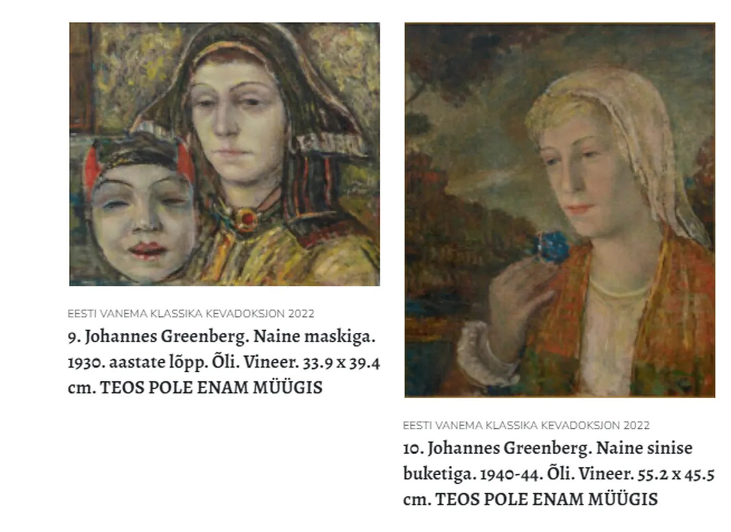 Vernissage galeriis oksjonile minema pidanud Johannes Greenbergi teosed.