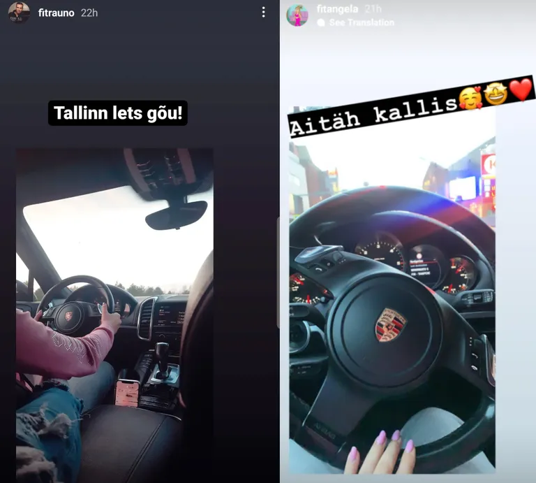 Mõlemad jagasid samal ajal pilti Angelast Porsche roolis. Angela kirjutas veel juurde: «Aitäh, kallis!»
