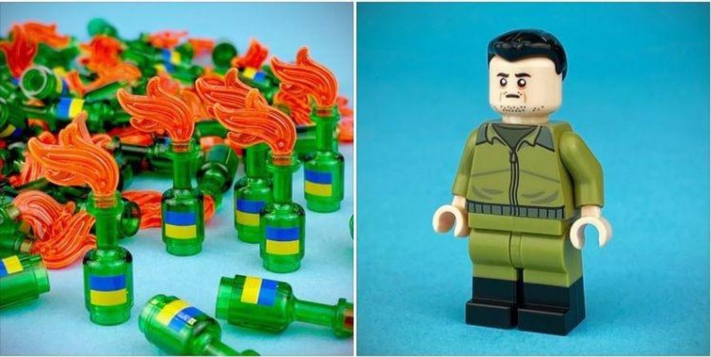 Legoklotsidest Molotovi kokteile ja Ukraina presidendi kujukeste müügist saadud tulu läks Ukraina heaks. FOTO: kuvatõmmis / Citizen Brick