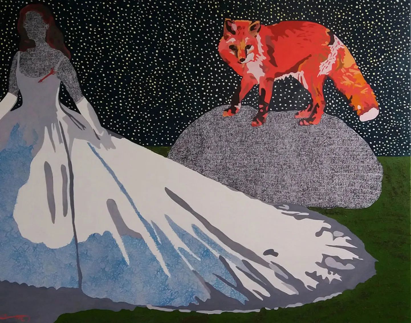Maria Sidljarevitš. When He Spoke to All Wind and Waves. 2017. õli, tiht, kollaaž, lõuend (oil, ink, collage, canvas) 73 x 92 cm (raamimata).