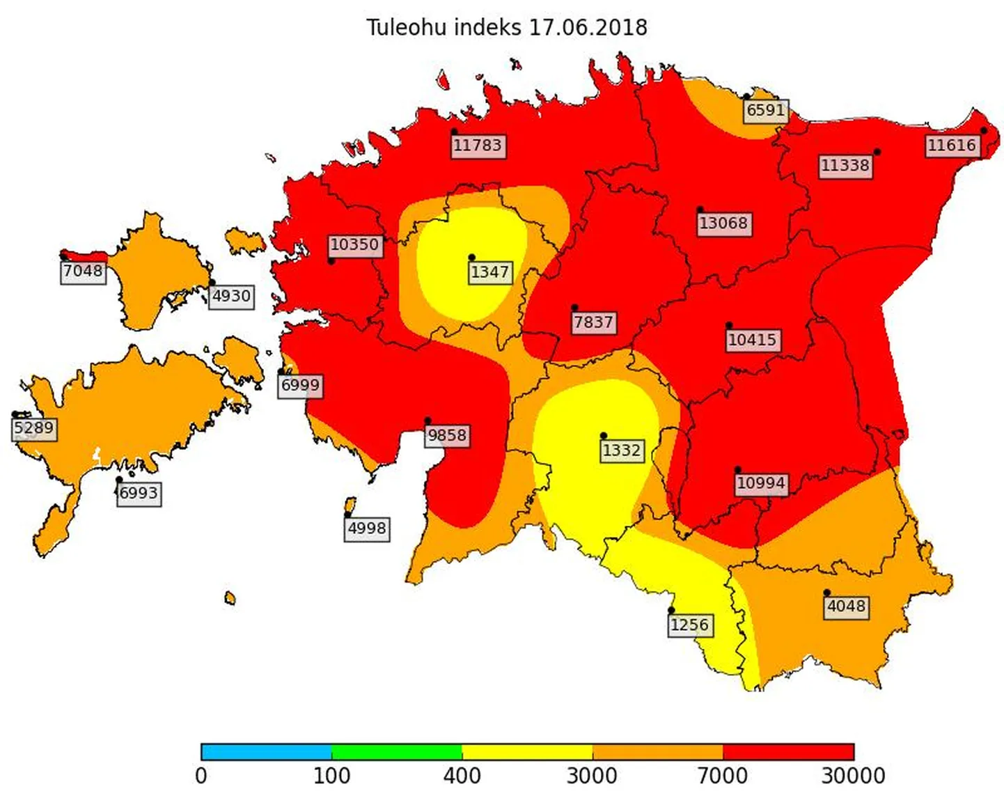 Tuleohu indeks tänase seisuga.