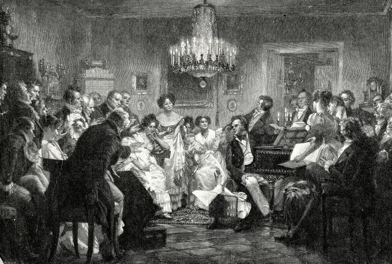 Francis Šūberts muzicē balles viesiem. 1899. gada gravīra. 