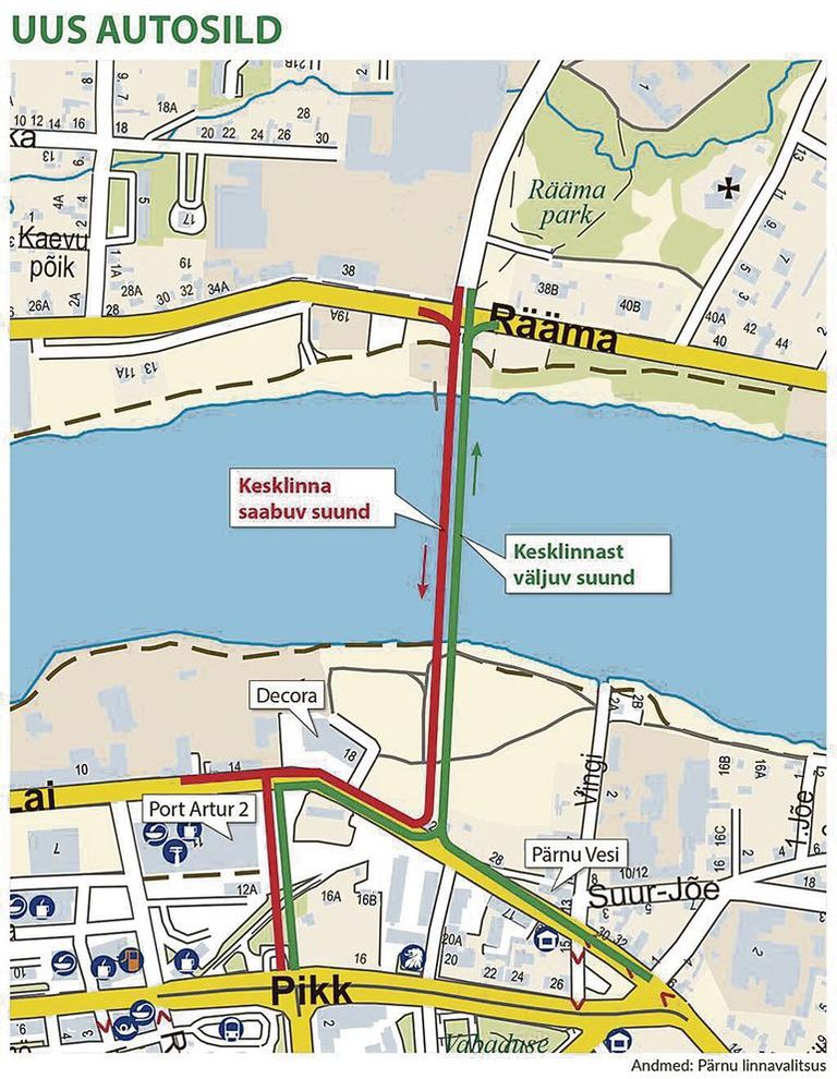 Sillale sõidetaks esialgse plaani järgi Laialt tänavalt, kuid Pärnu linnavalitsus peab veel vaagima, milline liiklus­korraldus oleks kõige otstarbekam.