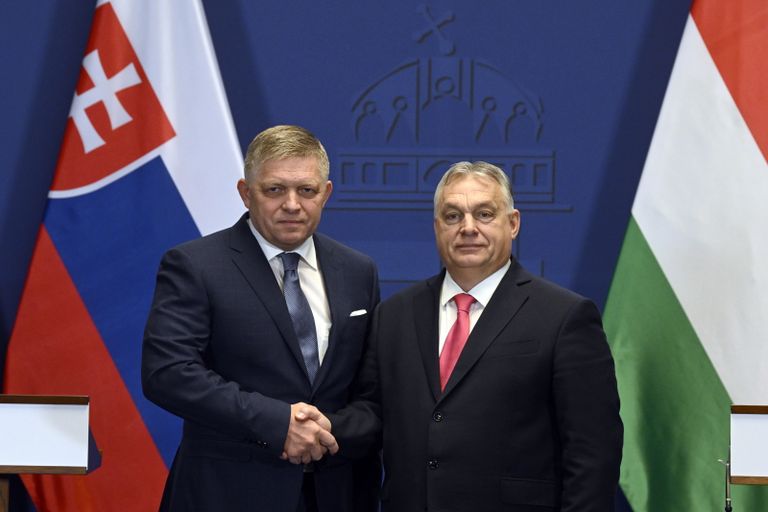 Роберт Фицо и Виктор Орбан в Будапеште 16 января 2024 года.