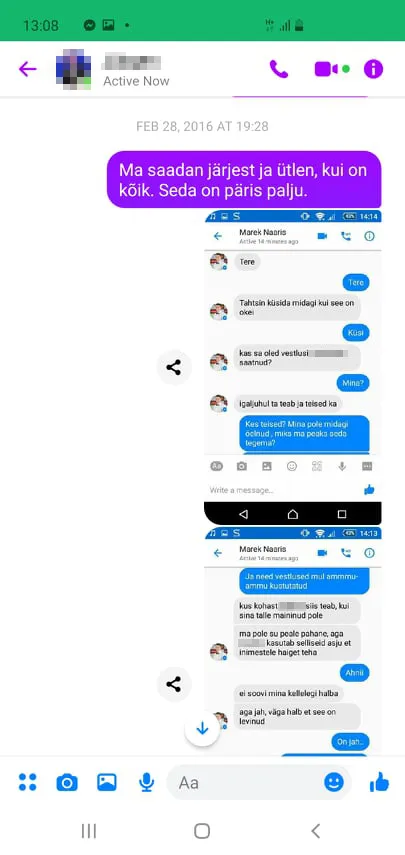 Kuvatõmmis Marek Naarise ja ühe ohvri vestlusest.