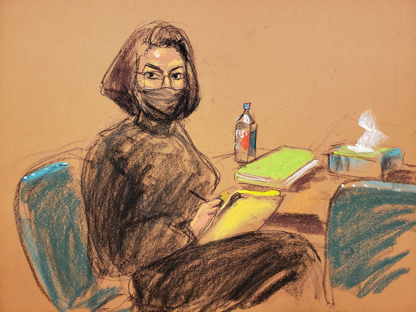 Kupeldajast kohtualune Ghislaine Maxwell joonistas 7. detsembril New Yorgi kohtus kohtukunstnikku Jane Rosenbergi