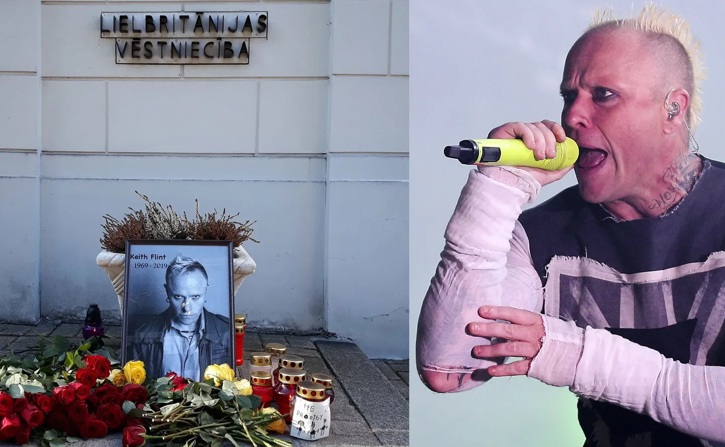 Pie Lielbritānijas vēstniecības Rīgā nolikti ziedi par piemiņu mūžībā aizgājušajam "The Prodigy" mūziķim