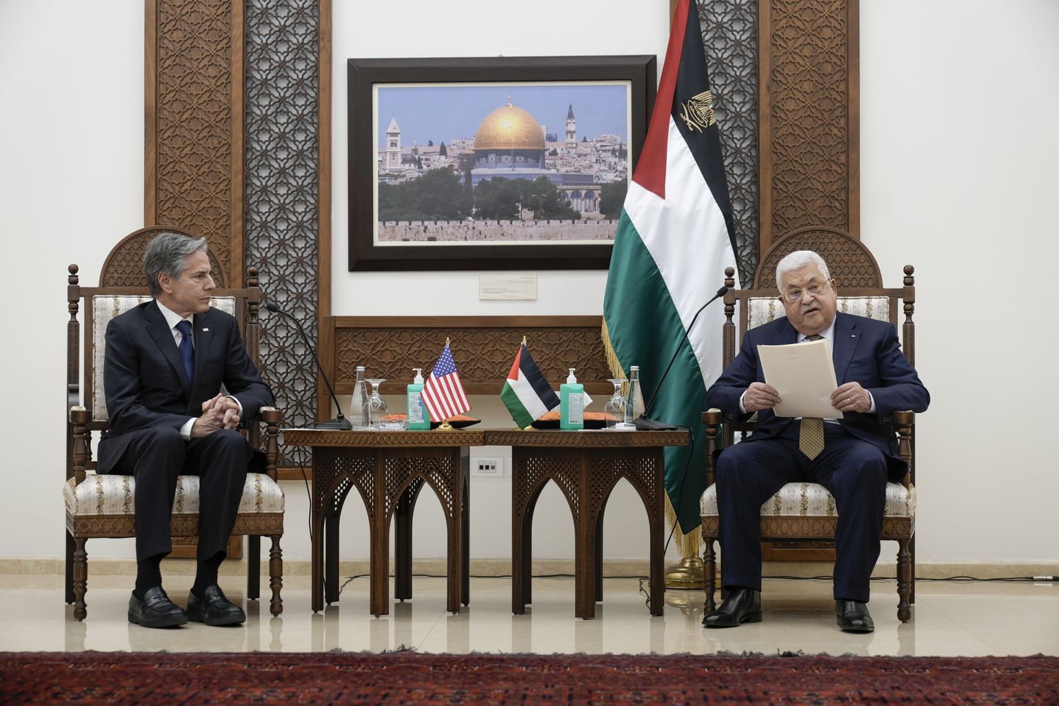 USA välisminister Antony Blinken (vasakul) ja Palestiina liider Mahmoud Abbas Läänekaldal Ram Allah's 31. jaanuar 2023.