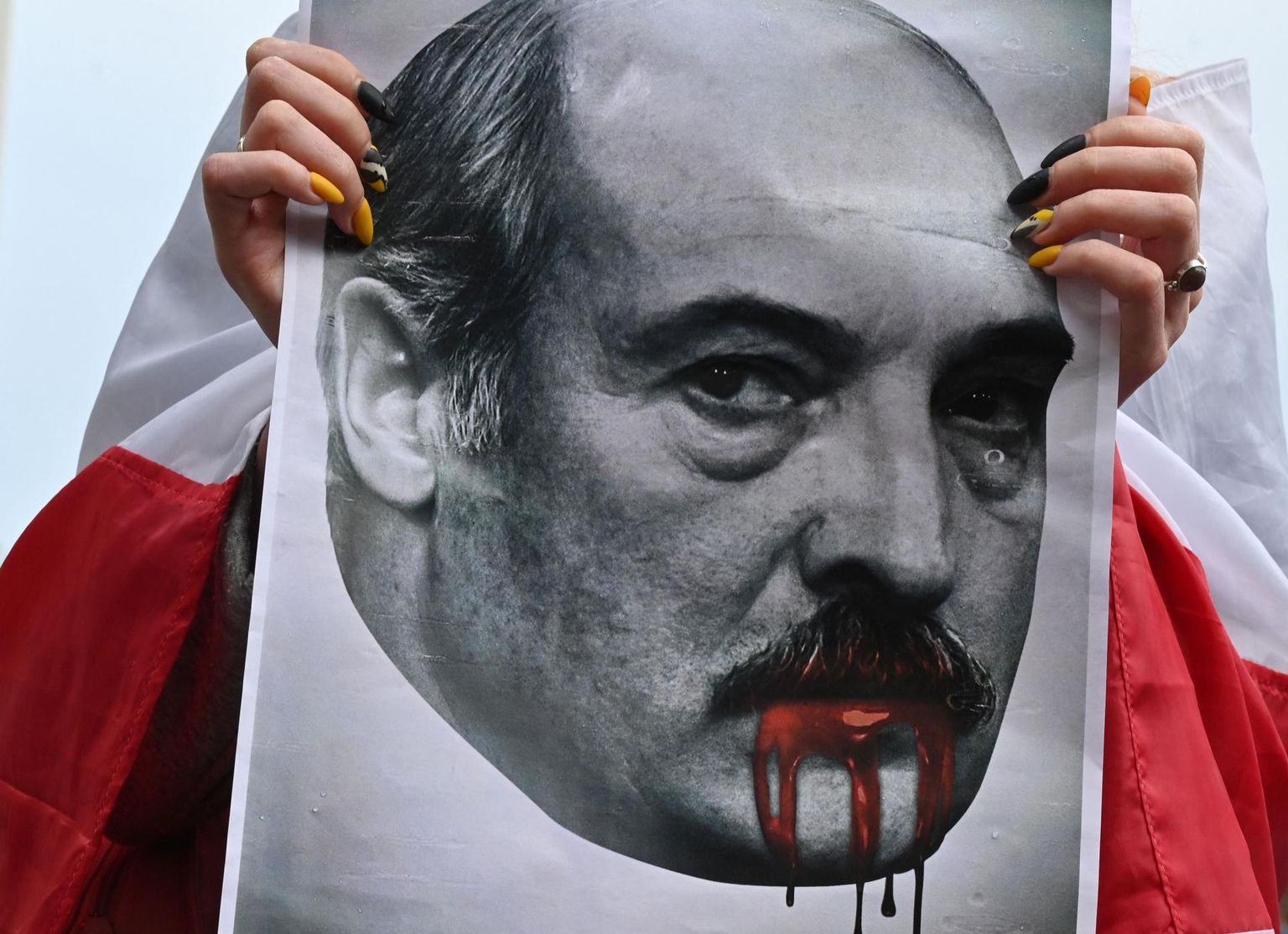 Protestija meeleavaldusel, mis nõudis karmimaid sanktsioone Valgevene režiimile.