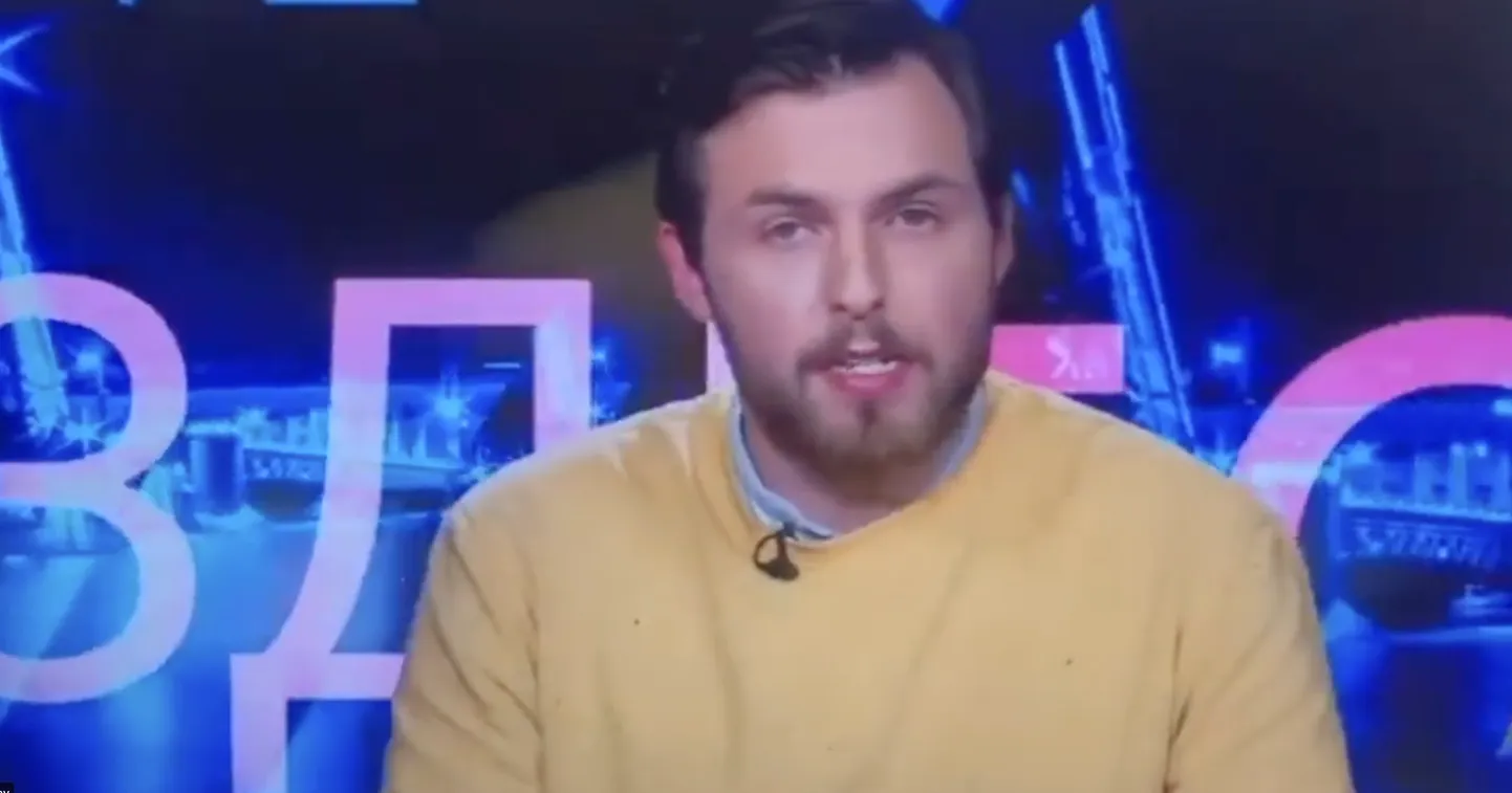 Kadrs no "TV Rain" raidījuma "Zģes i seičas" ("Здесь и сейчас"/"Te un Tagad").