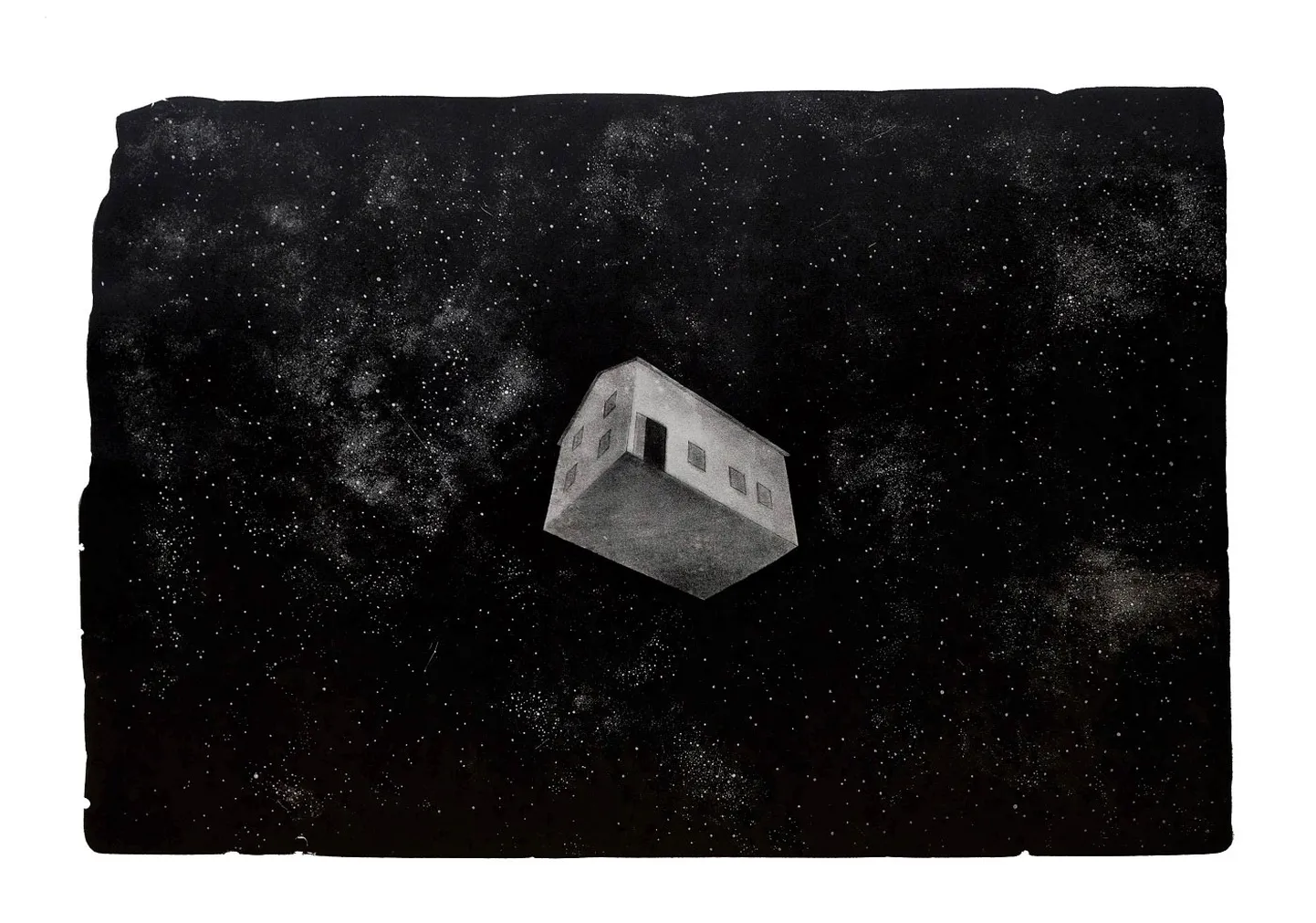 Elīna Alka Rikmane, "Māja kosmosā, Izšķīst mīlestībā", litogrāfija. 2019