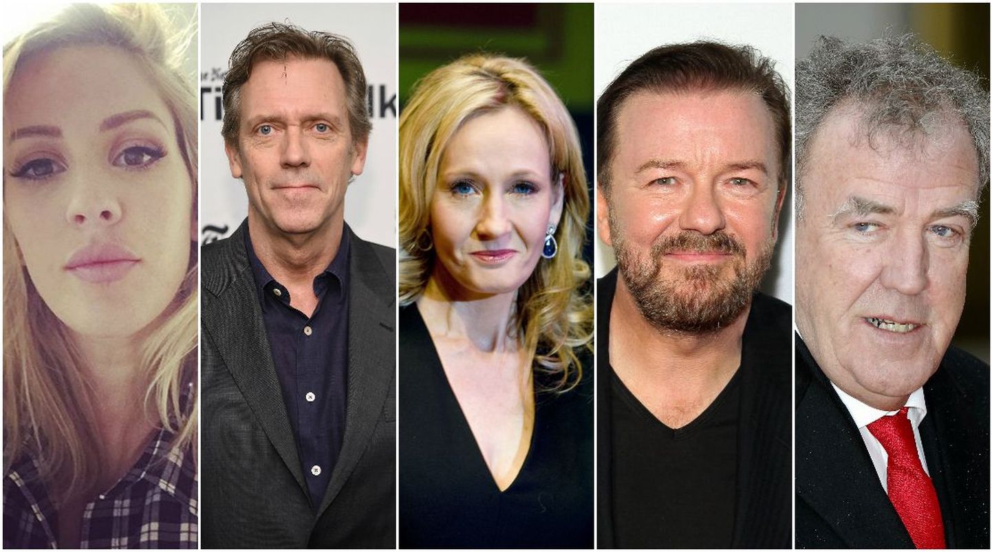 Ellie Goulding, Hugh Laurie, J.K. Rowling, Ricky Gervais, Jeremy Clarkson