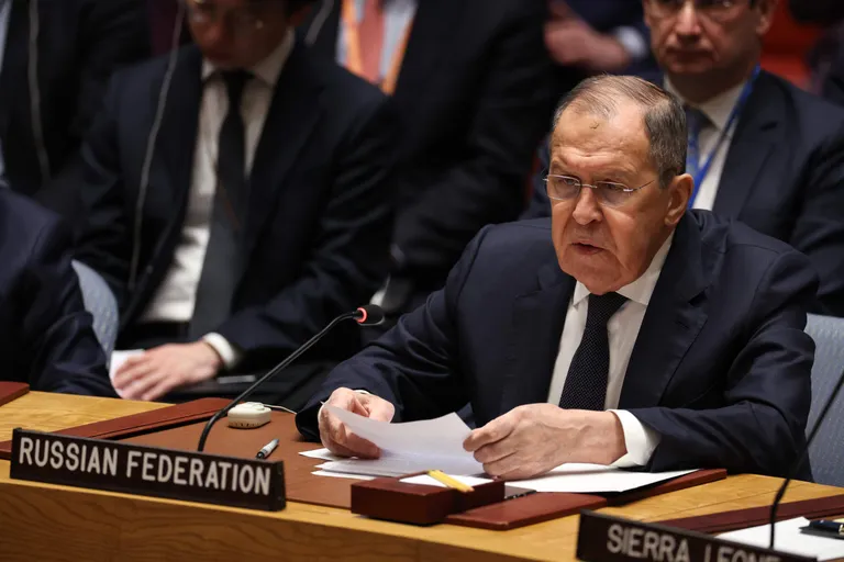 Venemaa välisminister Sergei Lavrov räägib ÜRO Julgeolekunõukogu istungil ÜRO peakorteris 22. jaanuaril 2024 New Yorgis.
