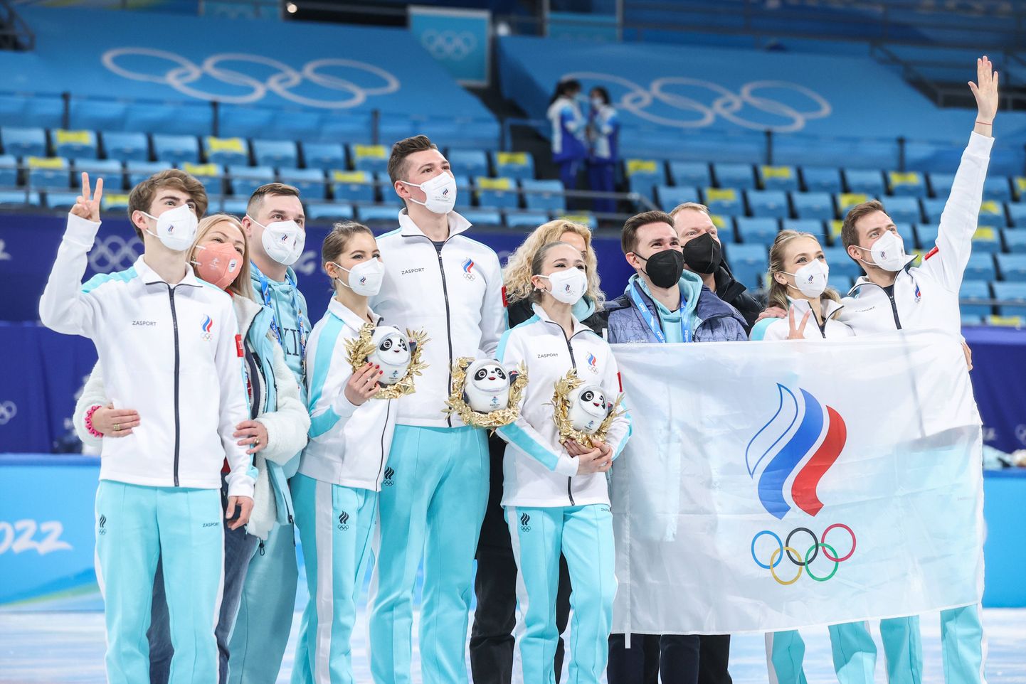 Venemaa olümpiakomitee iluuisutajad Pekingi olümpial.