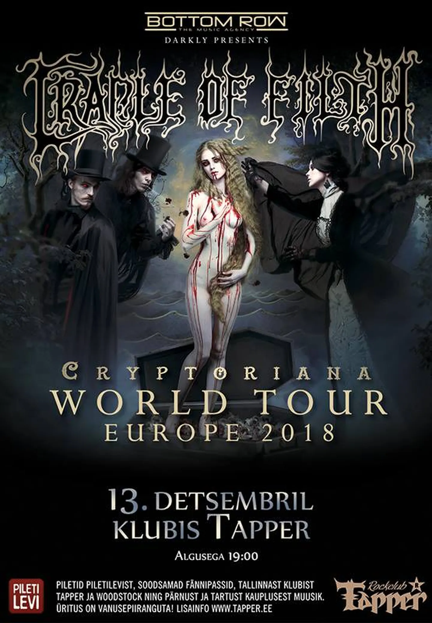 Ansambli Cradle of Filth kontserdi plakat.