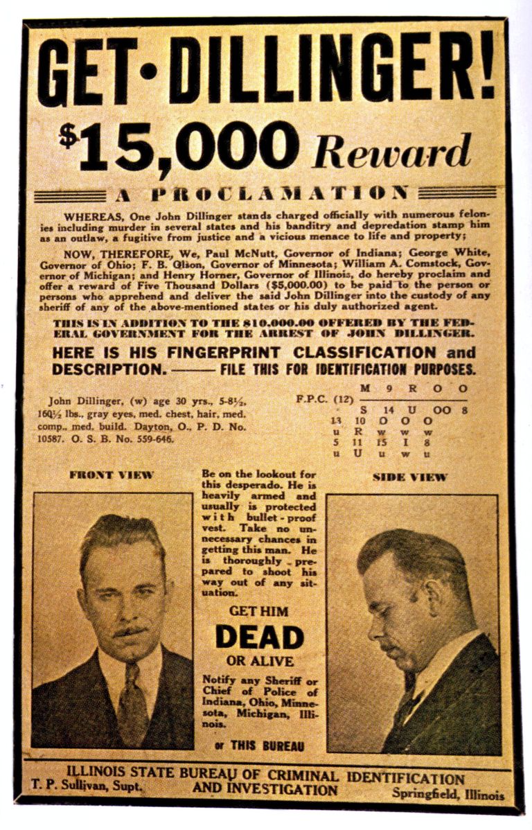 1930. aastatel USA väljaandes avaldatud John Dillingeri tagaotsimisteade