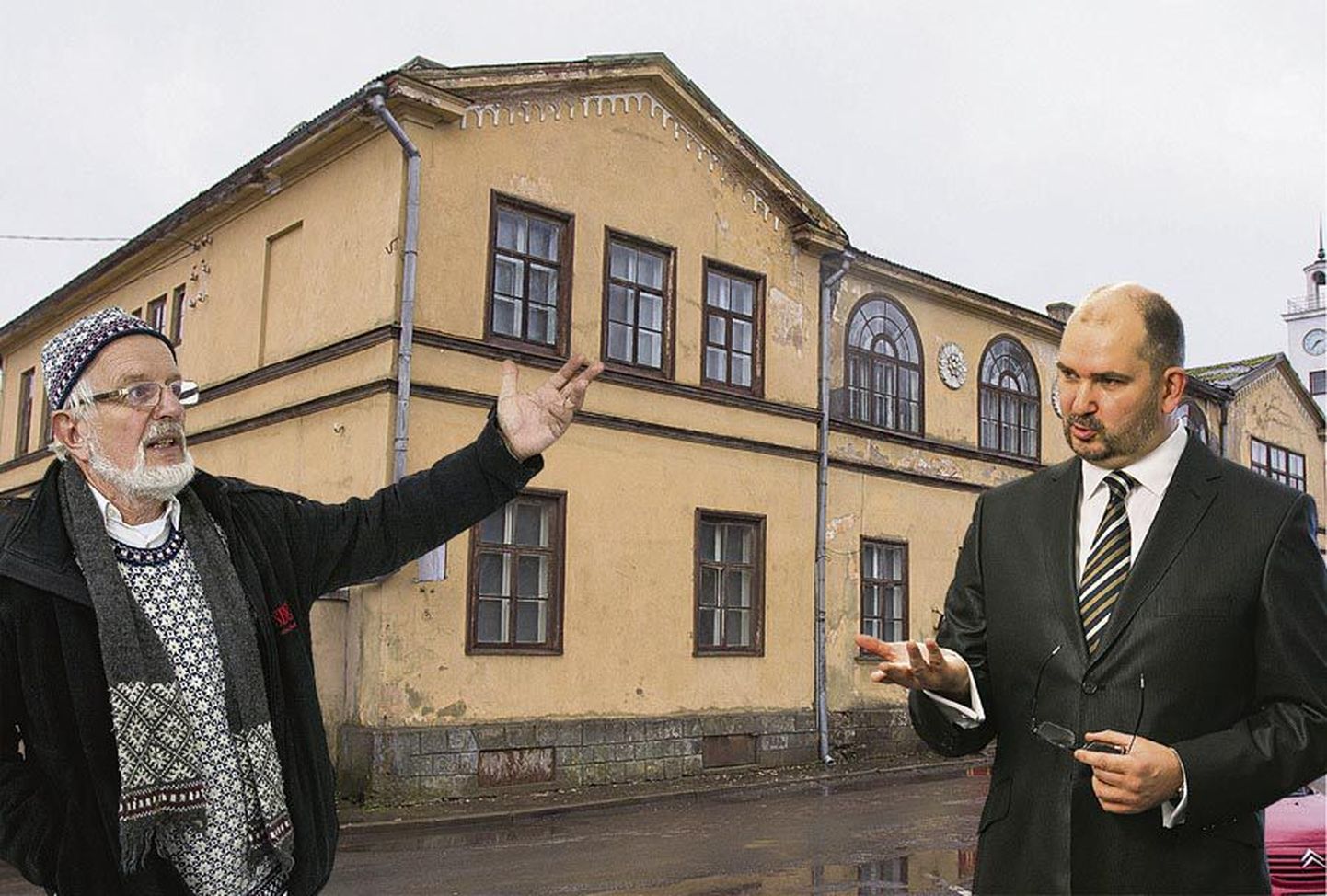 Uue kunsti muuseumi juht Mark Soosaar (vasakul) pole maha matnud lootust Linnu tänava maja tagasi saada. Viljandi linnapea Ando Kiviberg ei näe põhjust ega ka võimalust volikogu otsust muuta, kuid soovib muuseumiga koostööd jätkata.
