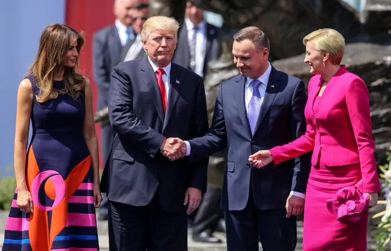 USA esileedi Melania Trump, USA president Donald Trump, Poola president Andrzej Duda ja Poola esileedi Agata Kornhauser-Duda