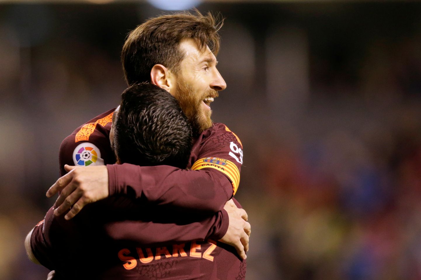 Luis Suarez ja Lionel Messi järjekordset väravat tähistamas.
