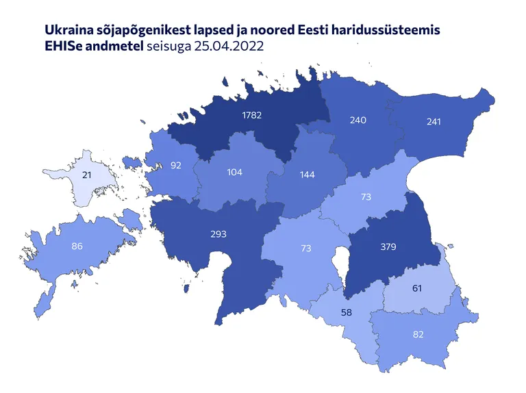 Ukraina sõjapõgenike laste jaotus Eesti koolides