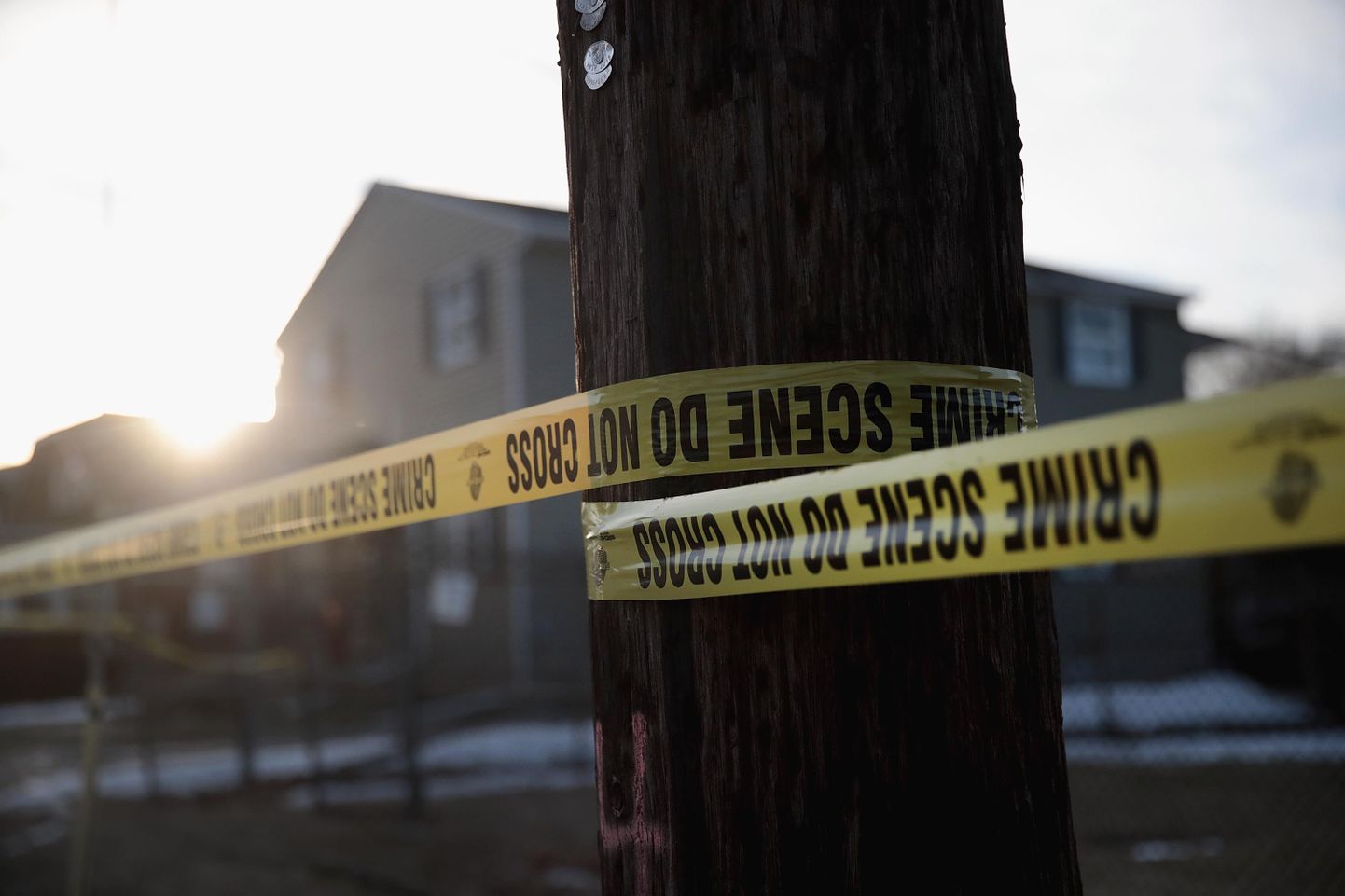 AURORA, ILLINOIS - FEBRUARY 16: Crime scene tape surrounds the Shetland Business Park following yesterday's shooting at the Henry Pratt Company on February 16, 2019 in Aurora, Illinois. Five people were killed and 5 police officers wounded by a former employee armed with a handgun. The gunman, who was killed by police, has been identified as Gary Martin.   Scott Olson/Getty Images/AFP
== FOR NEWSPAPERS, INTERNET, TELCOS & TELEVISION USE ONLY ==