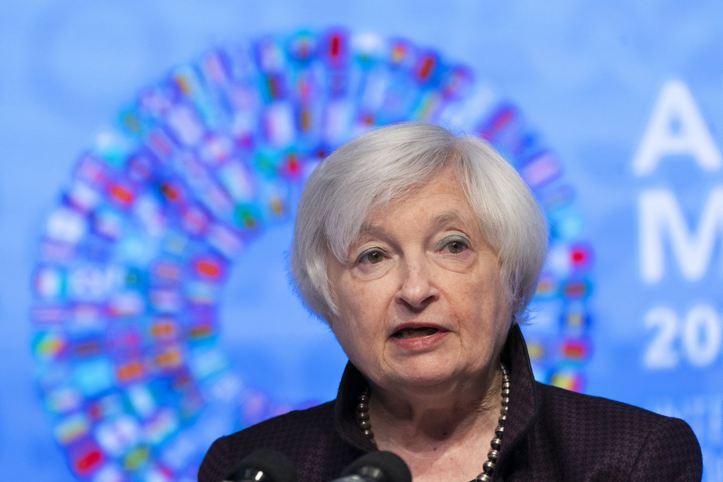 USA rahandusminister Janet Yellen Rahvusvahelise Valuutafondi (IMF) aastakoosolekul.