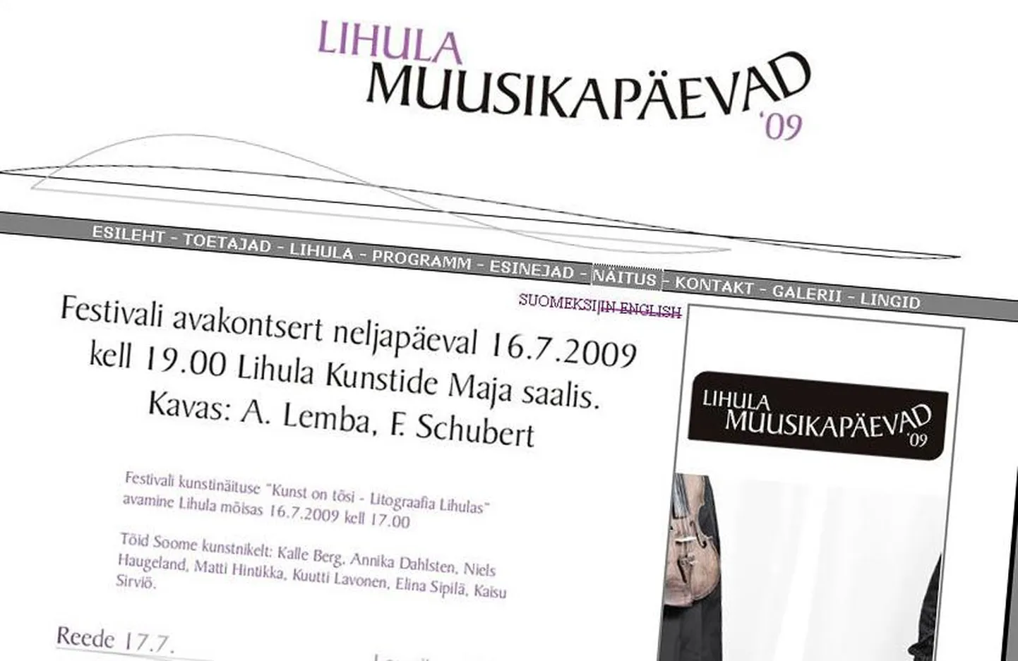 Lihula muusikapäevade veebileht www.lihulamuusikapaevad.com.