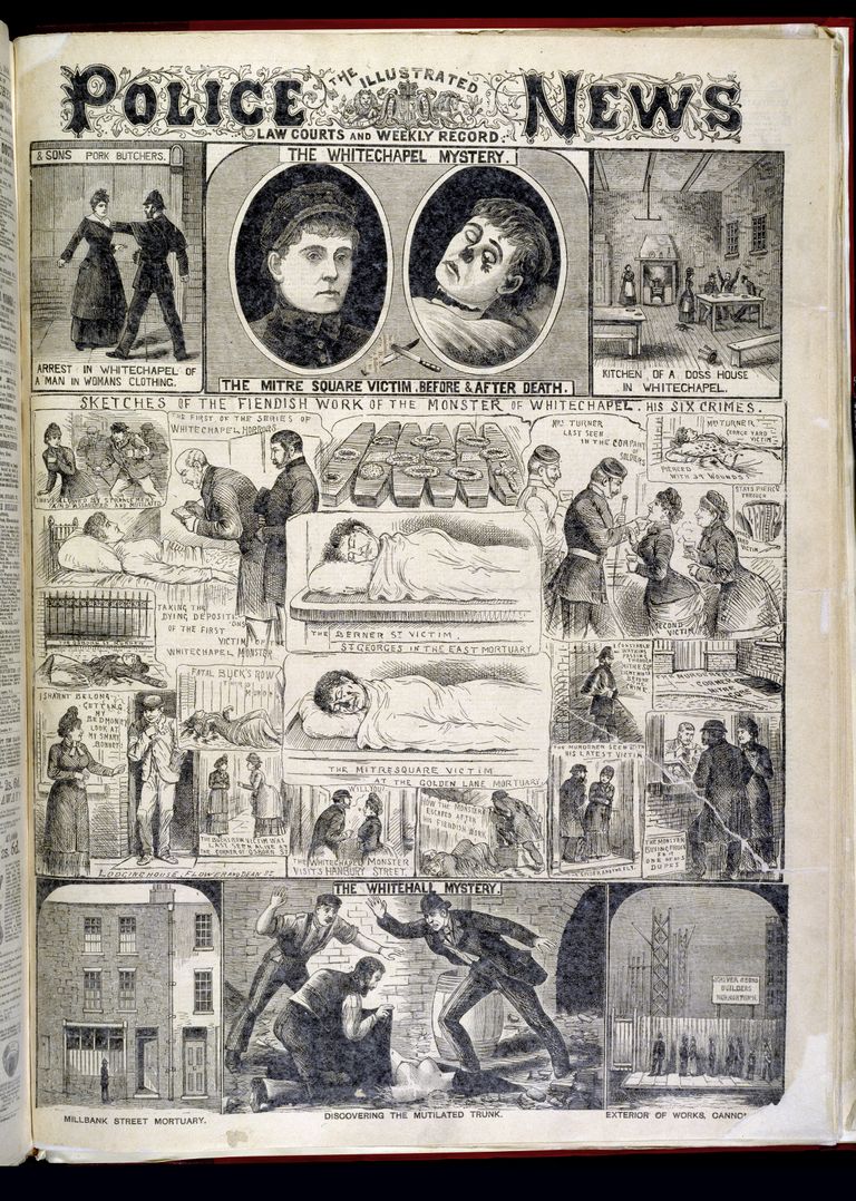 Väljaande Illustrated Police News 1888. aasta üks numbritest kajastamas Rappija-Jacki poolt toime pandud mõrvasid