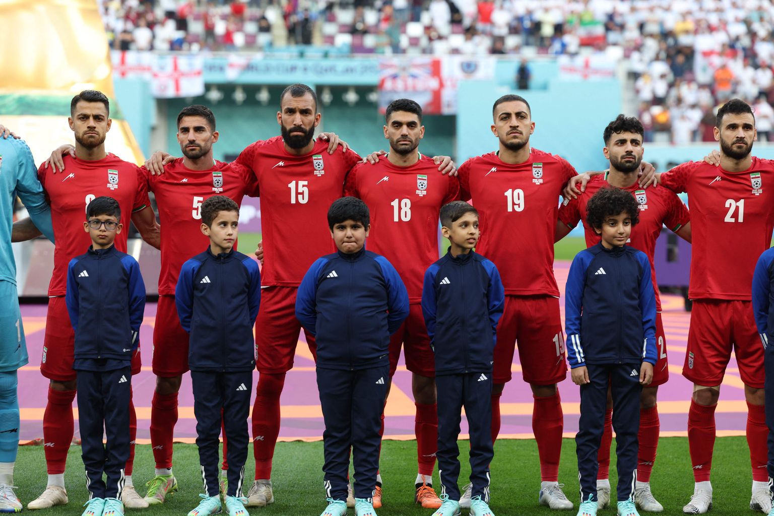 Футболисты сборной Ирана перед матчем против сборной Англии на ЧМ-2022 в Дохе 21 ноября.