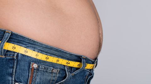 Midsection Of Fat Man With Measure Tape Around Waist Midsection Of Fat Man With Measure Tape Around Waist