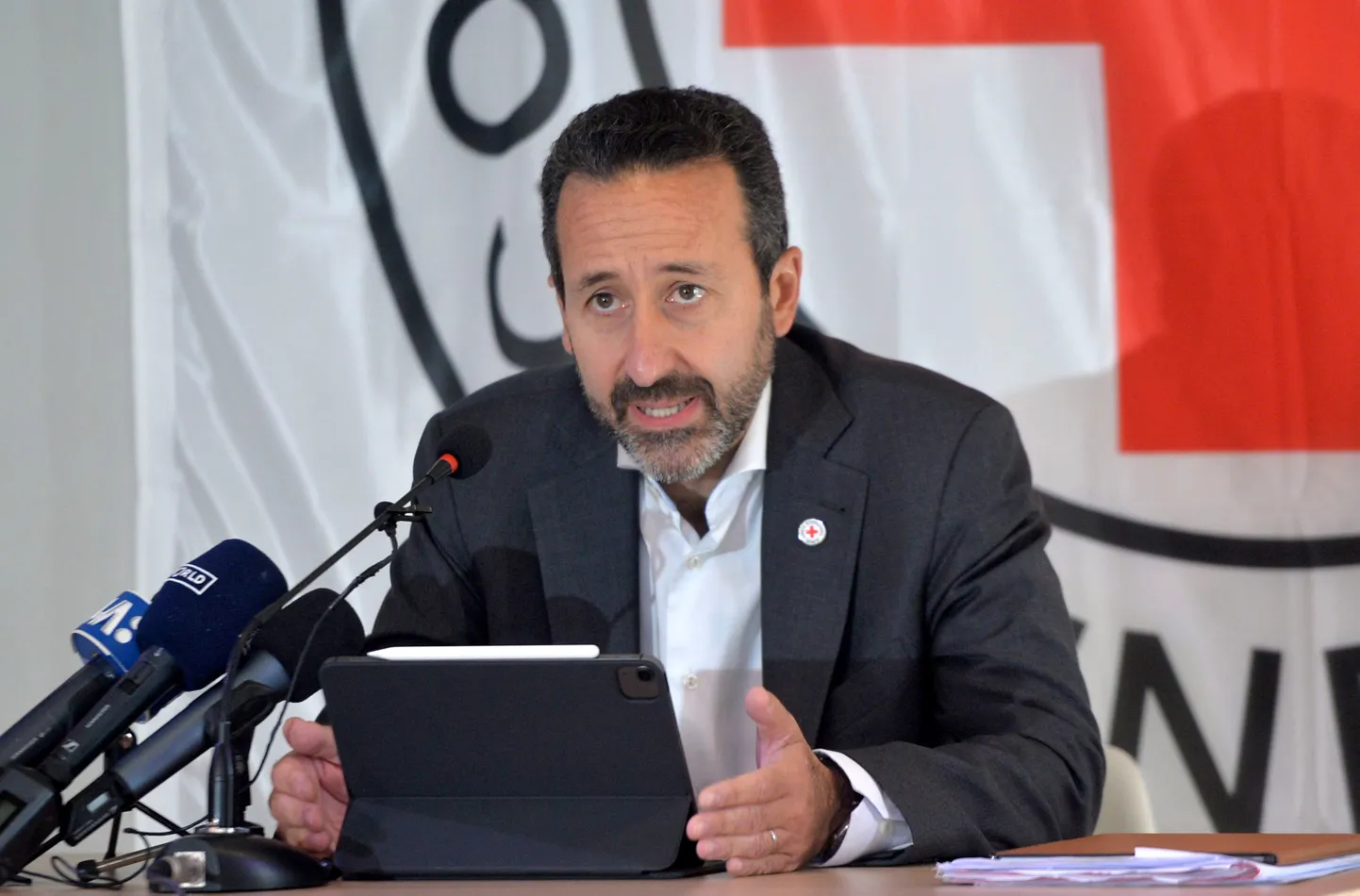 Rahvusvahelise Punase Risti Komitee (ICRC) peadirektor Robert Mardini 1. septembril Kiievis peetud pressikonverentsil.