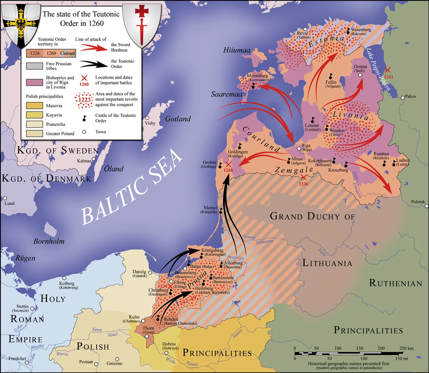 Baltimaade poliitiline kaart Durbe lahingu ajal.