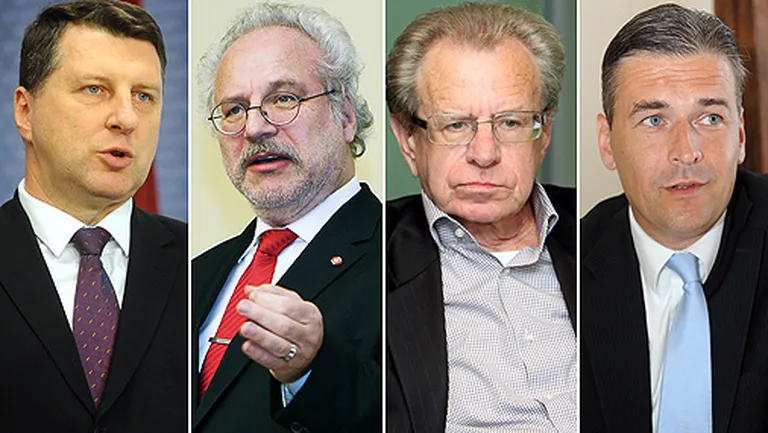 Prezidenta amata kandidāti. No kreisās: Raimonds Vējonis, Egils Levits, Sergejs Dolgopolovs un Mārtiņš Bondars
