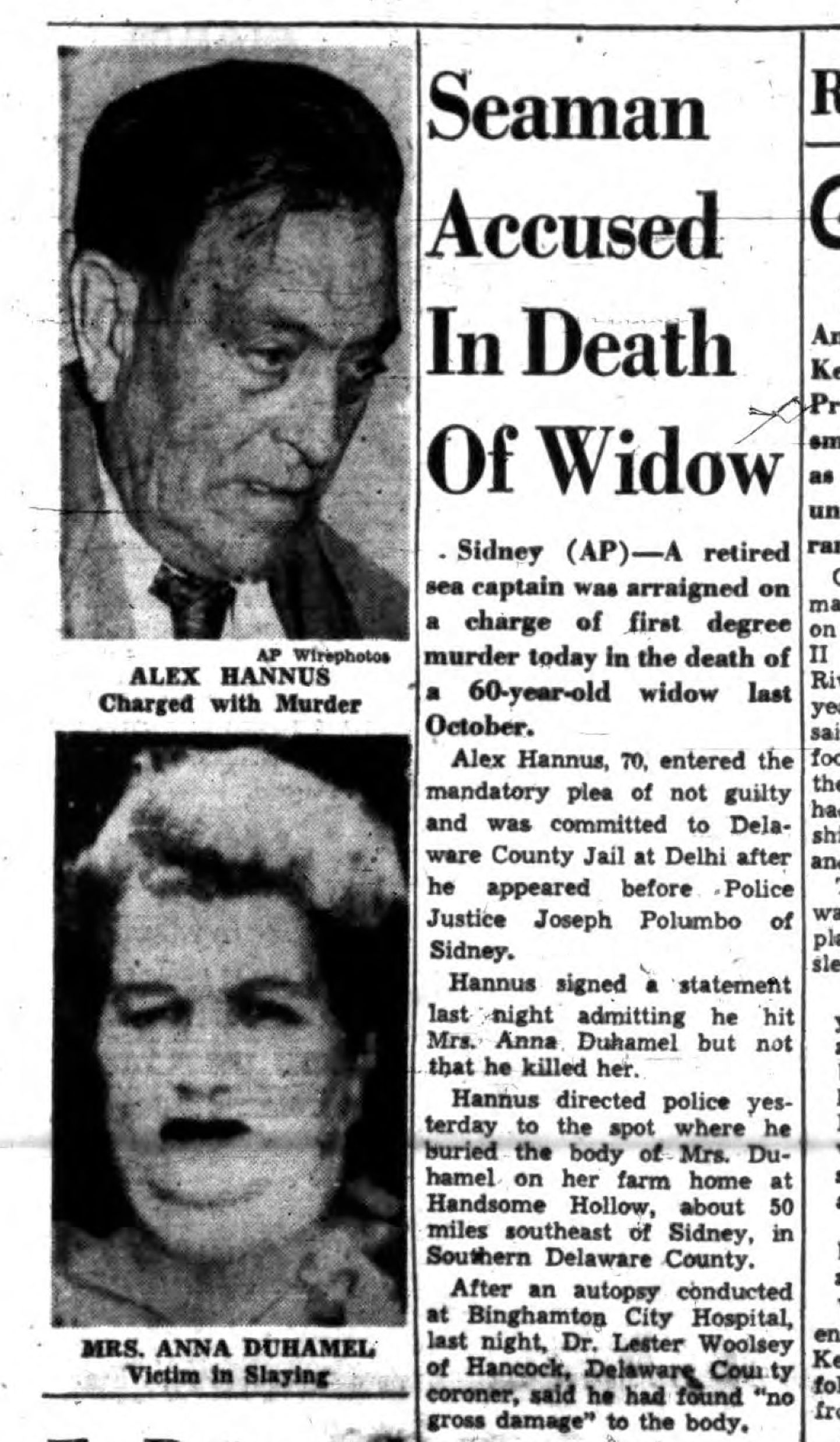 Lümandast pärit  Alex Hannust kahtlustati 1956. aastal USA-s lesknaise mõrvas.