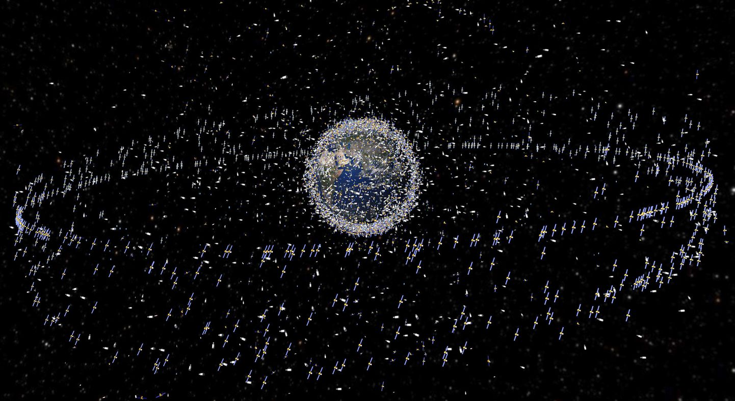 Euroopa kosmoseagentuuri ESA arvutijoonistus meie planeedi ümber olevatest satelliitidest ja kosmoseprügist